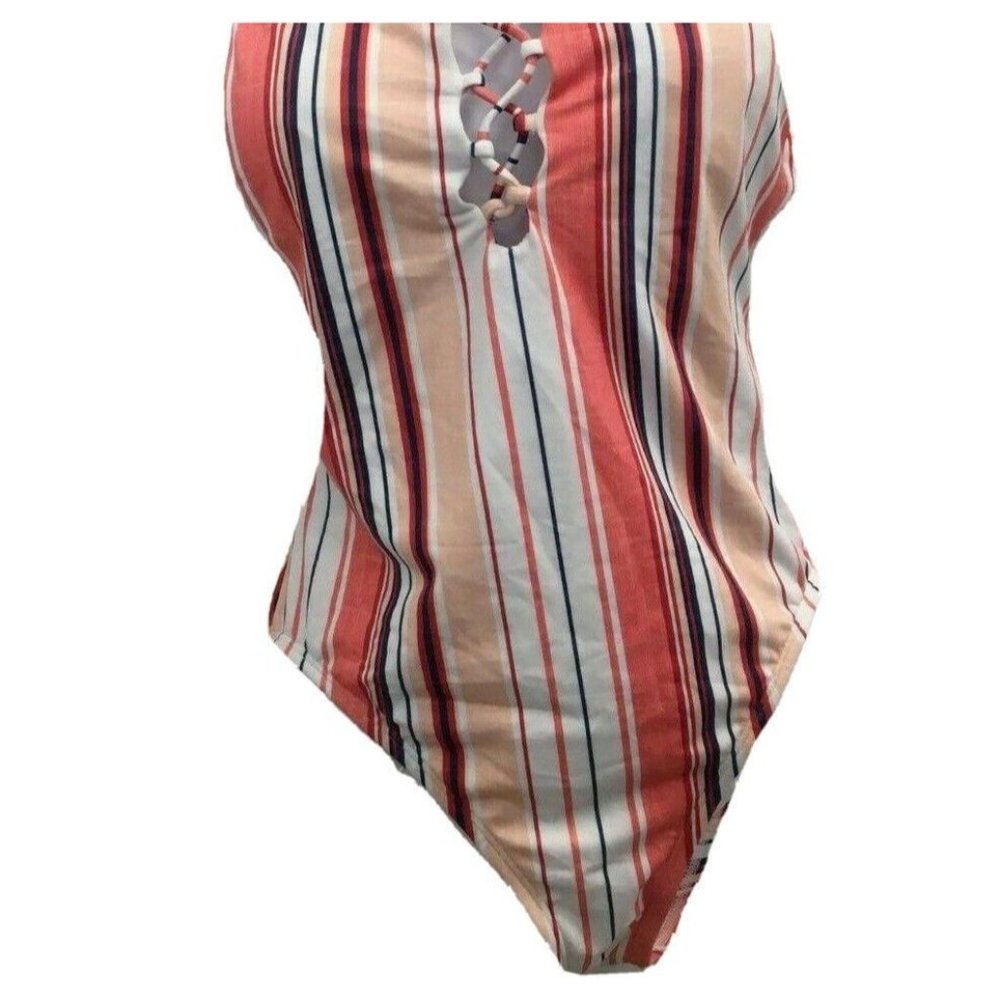 Beach Betty Womens Swim Bathing Suit S 4 6 White Orange Stripe One Piece NWT